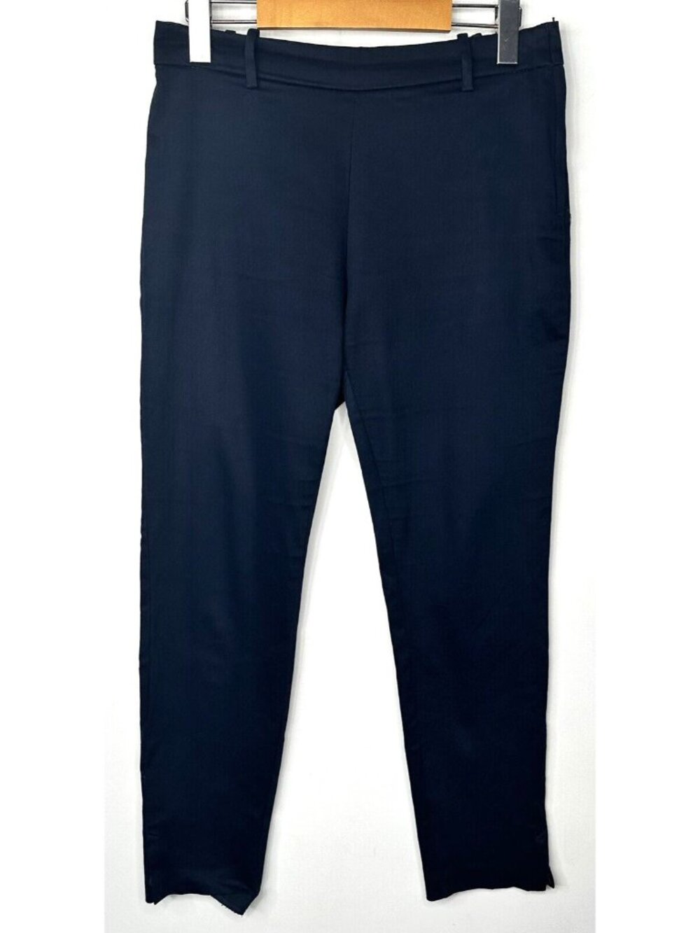 H&M Ankle Pants Womens 8 Blue Stretch Side Zip Career Office Slit Hem Tapered